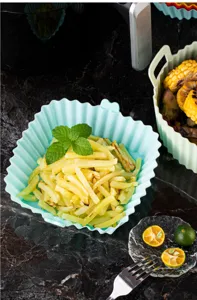 Silicone air fryer basket reusable heat resistant square liner detail view for kitchen cooking