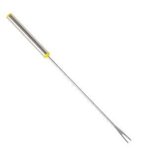 Edelstahl Fonduegabel 24cm lang mit gelbem Griff für Käseobst Dessert Küche Essbesteck