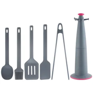 Set di utensili da cucina in silicone 6 pezzi resistente al calore con supporto grigio