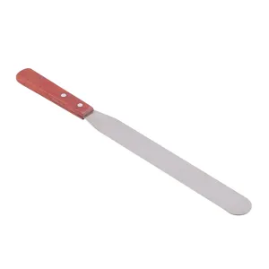 Spatule à gâteau en acier inoxydable avec manche en bois, outil de pâtisserie idéal.