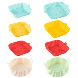 Reusable silicone air fryer basket set, square and round liners for baking and daily cooking.