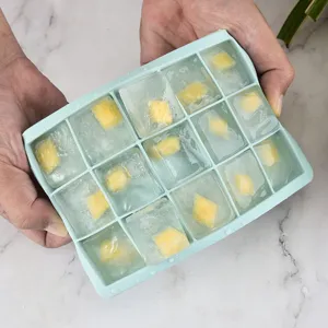 Silicone ice cube tray with lid 15 grids flexible mold for making fruit ice cubes at home.