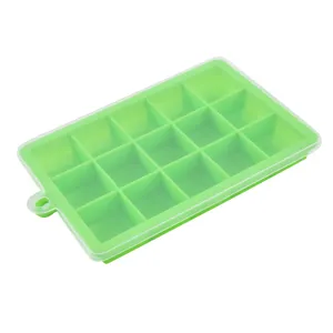 Silicone ice cube tray with lid 15 grids green mold kitchen tool for freezing food.