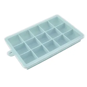 Silicone ice cube tray with clear lid, food grade ice mold for kitchen and home food making.