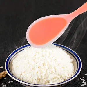 Pink silicone cooking spoon for kitchen use, heat resistant rice spoon and soup ladle main view.