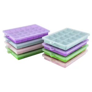 Silicone ice cube trays with lids, stackable flexible ice molds for freezer, food grade