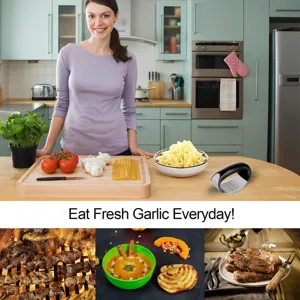 Stainless steel garlic press rocker kitchen manual garlic mincer tool with ergonomic handle