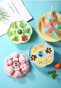 Silicone bear ice cube mold and popsicle maker set for home kitchen, cute animal shapes.