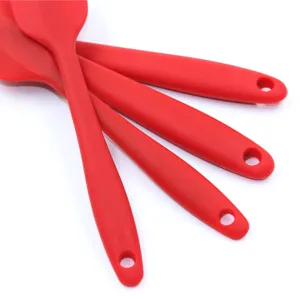 Red silicone spatula set for baking and cooking, flexible kitchen scraping tools for cake.