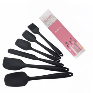 Black silicone kitchen utensil set 6-piece baking spatulas scraper oil brush for cooking.