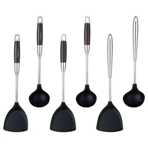 Stainless steel silicone kitchen spatula and soup ladle set heat resistant non-stick cookware