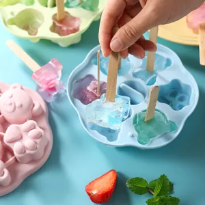 Household Silicone Ice Cube Mold Cute Bear Ice Tray Maker With Lid Creative Popsicle Baby Food Freezer Mold Kitchen Tool