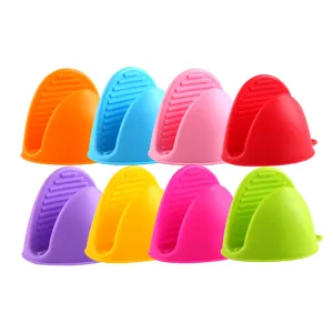 Colorful silicone heat resistant pinch mitts, non-slip pot holders for baking and cooking.