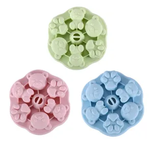 Cute silicone ice cube mold with bear and paw shape, multi-color ice tray for home use.
