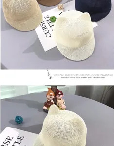 Carino cappello di paglia per bambini con orecchie di gatto, design traspirante estivo.