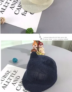 Cappello da sole lavorato a maglia per bambini con orecchie di gatto blu scuro carino