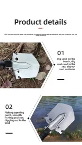Close-up detail of the portable outdoor folding steel shovel showing durable multi-tool design.