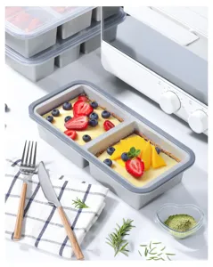 Silicone 2-compartment food storage box microwave safe meal prep container kitchen tool