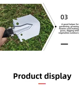 Portable folding tactical military shovel for outdoor gardening, camping and survival gear use.
