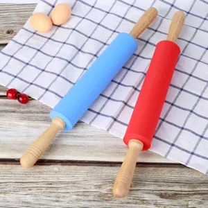 Mattarello in Silicone Antiderente con Manico in Legno per Cucina Impasto Pasticceria Strumento da Forno