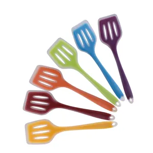 Colorful silicone slotted turners set, non-stick heat-resistant kitchen cooking spatula main image.