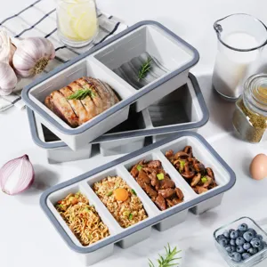 Food Grade Silicone Compartment Lunch Box Food Storage Container With Lid Microwave Safe Meal Prep Container