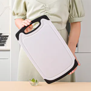 PP plastic kitchen cutting board, dual color chopping board with hanging hole for meat veggies.