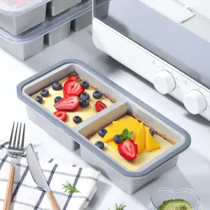 Divided silicone food storage container microwave safe meal prep box for kitchen and fridge.