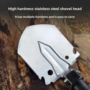 Stainless steel outdoor camping shovel, portable garden shovel with multi-function tool head.