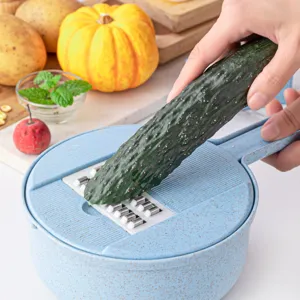 Trancheur de légumes multifonctionnel ménage paille de blé râpe outil de cuisine bleu image principale
