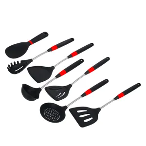 7-piece silicone kitchen utensil set with heat-resistant spatula and soup spoon for cooking.