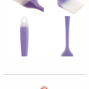 Close-up detail view of the translucent purple silicone baking brush showing bristle and handle.