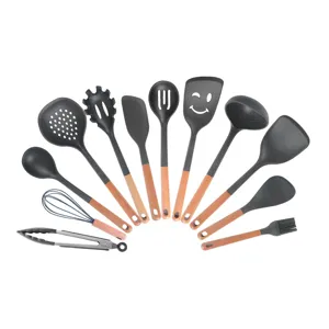 Silicone Kitchen Utensils Set Wooden Handle Heat Resistant Non-Stick Spatula Spoon Cookware Tools For Home Kitchen
