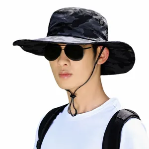 Men's camouflage wide brim bucket hat for outdoor summer sun protection fishing