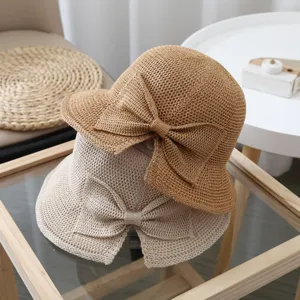 Kinder Sommer Sonnenhut gewebte Eimerhut mit Schleife Detail atmungsaktiv Kinder Strand Hut