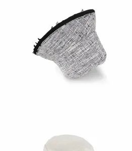 Classico cappello da pescatore in tweed bianco e nero da donna, cappellino parasole.