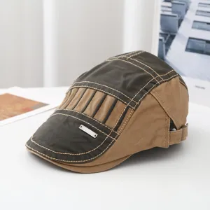 Vintage Farbblock Schiebermütze für Damen und Herren, Retro Newsboy Hat mit Metall-Logo.