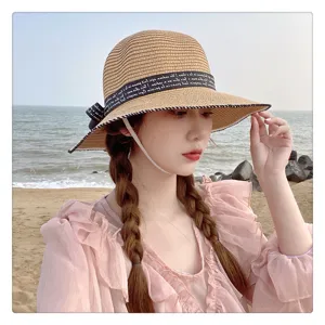Sombrero de paja mujer verano playa viaje ala ancha copa plana sombrero de sol estilo moda