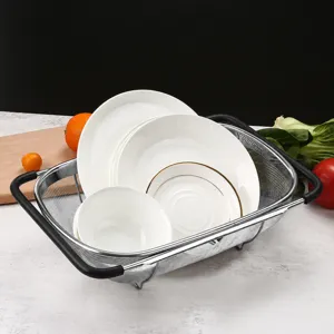 Cesta de Drenaje Telescópica de Acero Inoxidable para Fregadero de Cocina Escurridor de Platos Organizador