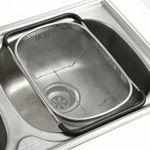 Cesta colador telescópica de acero inoxidable para fregadero de cocina con asas.