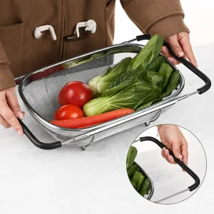 Cesta de drenaje de cocina telescópica de acero inoxidable, colador de fregadero extensible.