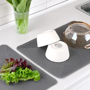 Grey silicone kitchen sink drain pad mat for drying dishes and cups heat resistant counter protector