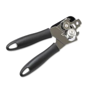 Abrelatas manual multifuncional de acero inoxidable herramienta de cocina detalle.