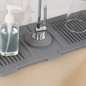 Grey silicone faucet mat kitchen sink splash catcher foldable draining pad water barrier