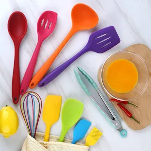 Colorful silicone kitchen utensil set 10 pieces non-stick cooking cookware tools