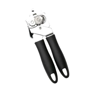 Abrelatas manual de acero inoxidable con mango ergonómico para herramientas de cocina.