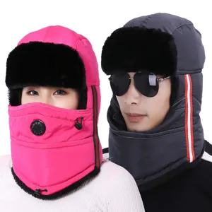 Winter dicke winddichte Bombermuetze Tschapka mit Ohrklappen und Maske thermisch warm