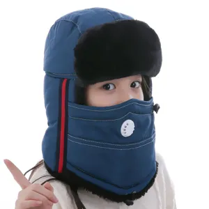 Kinder Winter Trapperhut Ohrenklappen winddichte warme Usshanka Mütze mit Gesichtsmaske