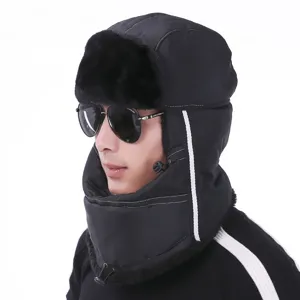 Winter warme Ushanka Mütze mit Ohrenklappen winddichte schwarze Thermomütze für Herren