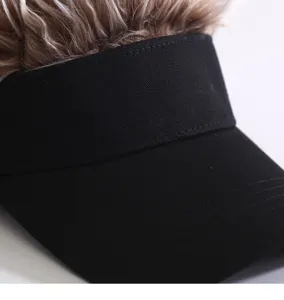 Funny hair sun visor baseball cap for men and women, trendy novelty wig hat streetwear.